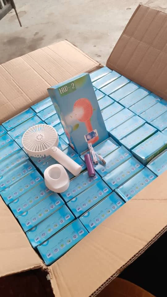RECHARGEABLE MINI TABLE/HAND FAN WITH STAND
