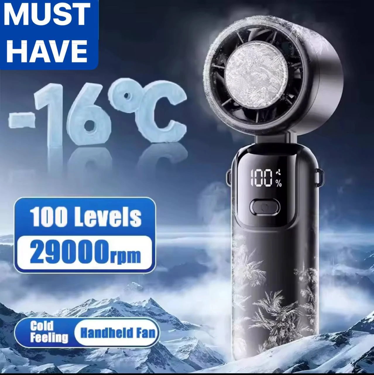 100-SPEED COOLING DIGITAL DISPLAY RECHARGEABLE HANDHELD FAN (FOLDABLE)